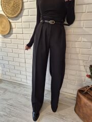 Kemer Detaylı Yüksek Bel Geniş Paça Pantolon