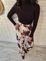 İnek Desenli Yüksek Bel Bol Paça Pantolon