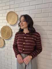 Fırçalanmış Dokulu Gold Düğme Detaylı Hırka