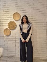 Lacivert Çizgili Pileli Pantolon