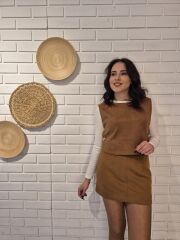 Süet Yanları Düğme Detaylı Yelek