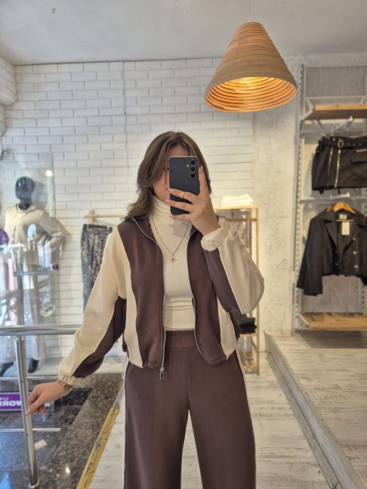 Oysho Modal Kumaş Biyeli Kahve Eşofman Takımı