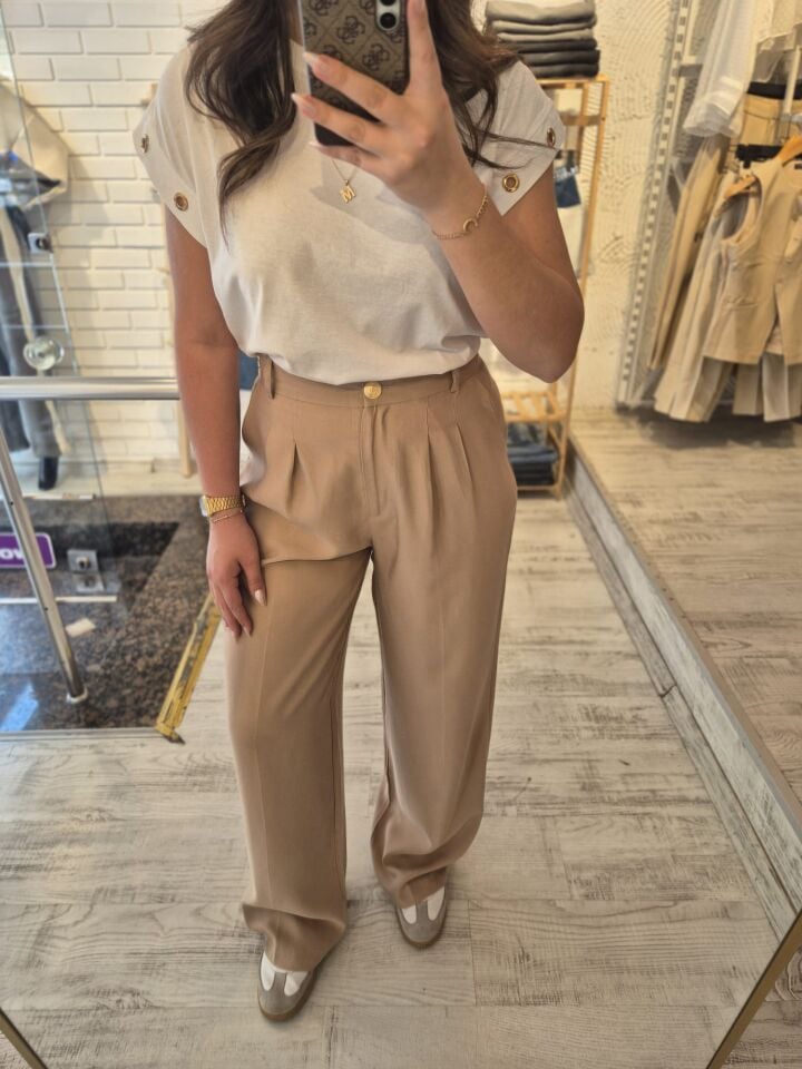 Camel Renk Cift Pile Pantolon