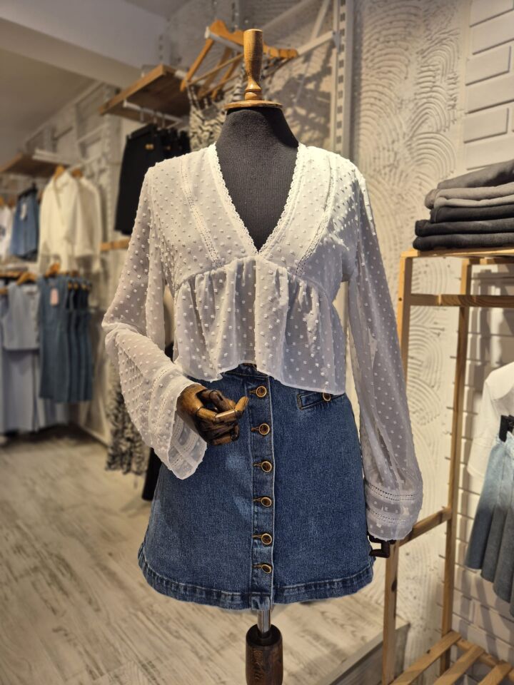 Düğme Detaylı Kot Etek