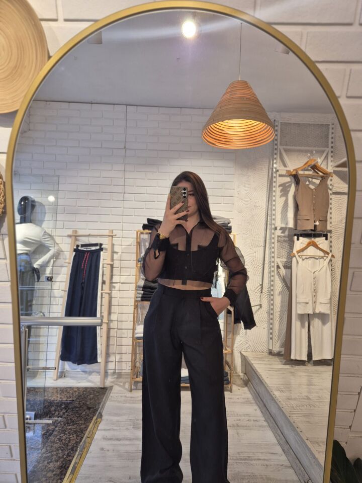 Transparan Crop Gömlek