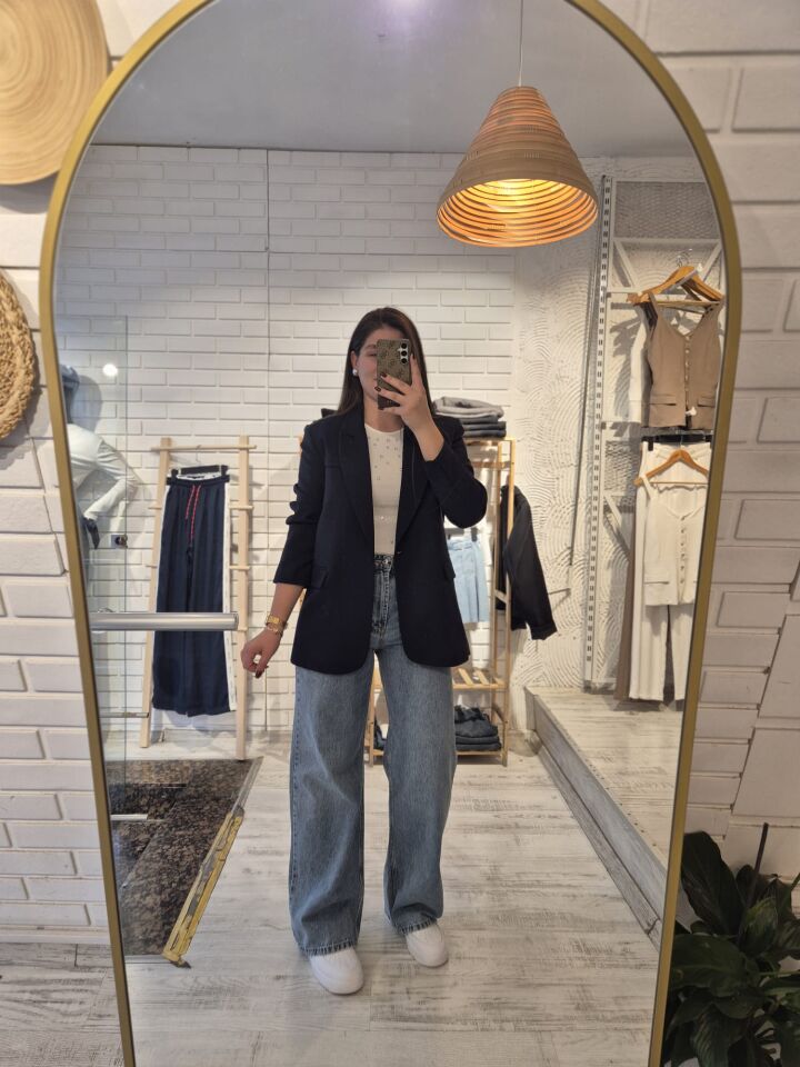 Lacivert Cep Detaylı Blazer Ceket