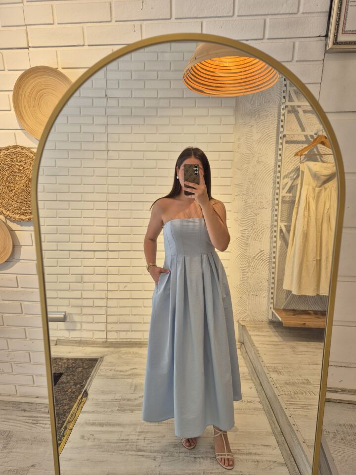 Midi Boy Cep Detaylı Elbise