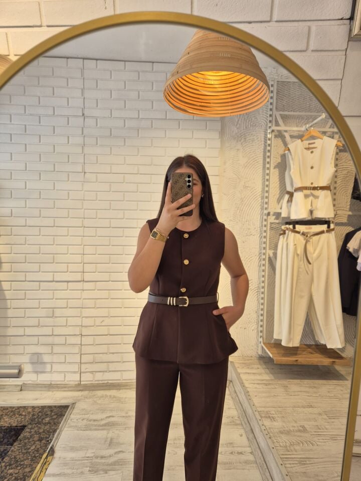 Premium Kalite Kemer Ve Cep Detaylı Kahve Takım