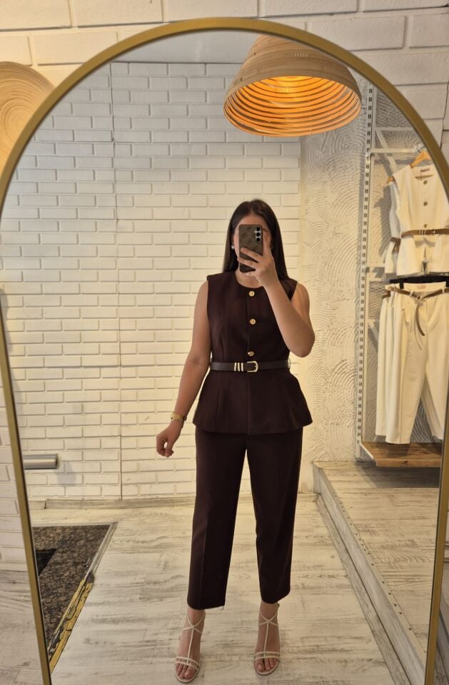 Premium Kalite Kemer Ve Cep Detaylı Kahve Takım