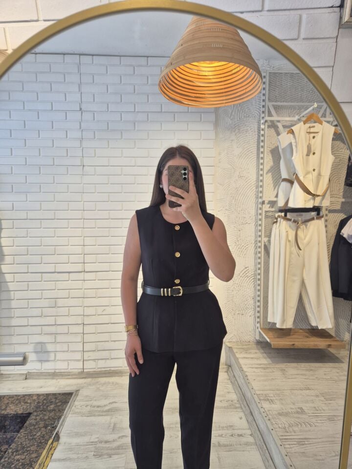 Premium Kalite Kemer Ve Cep Detaylı Siyah Takım