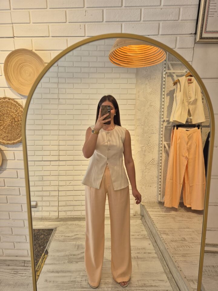 Yüksek Bel Bol Paça Pantolon Somon