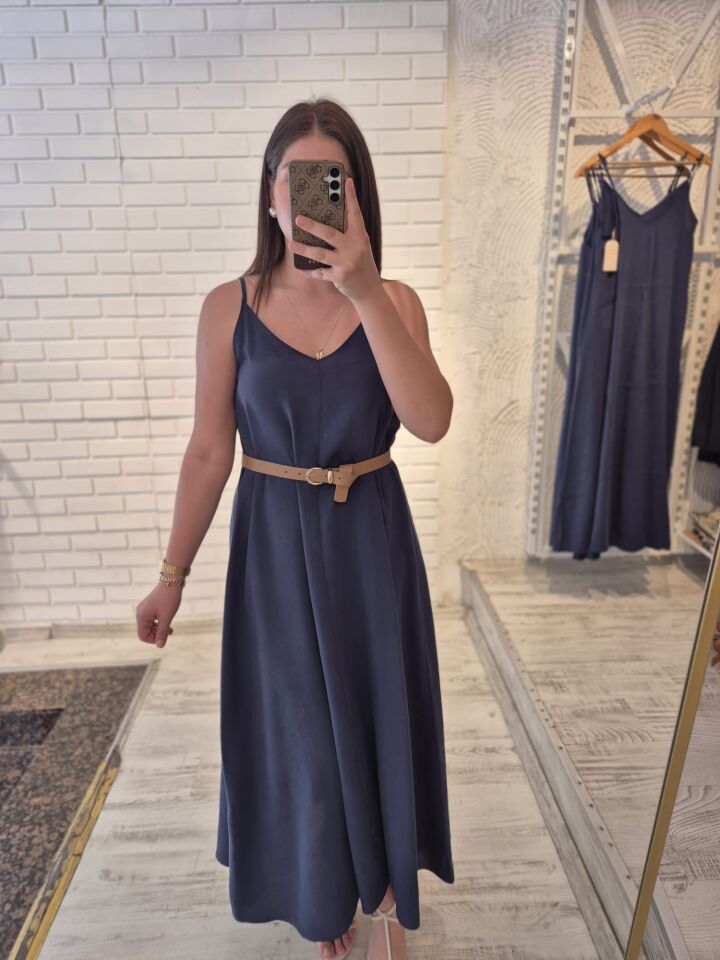 Askılı Uzun Düz Elbise