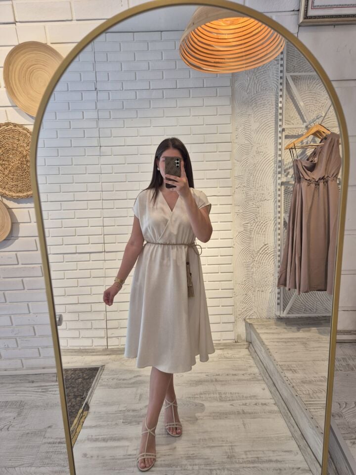Keten Beli Lastikli Elbise