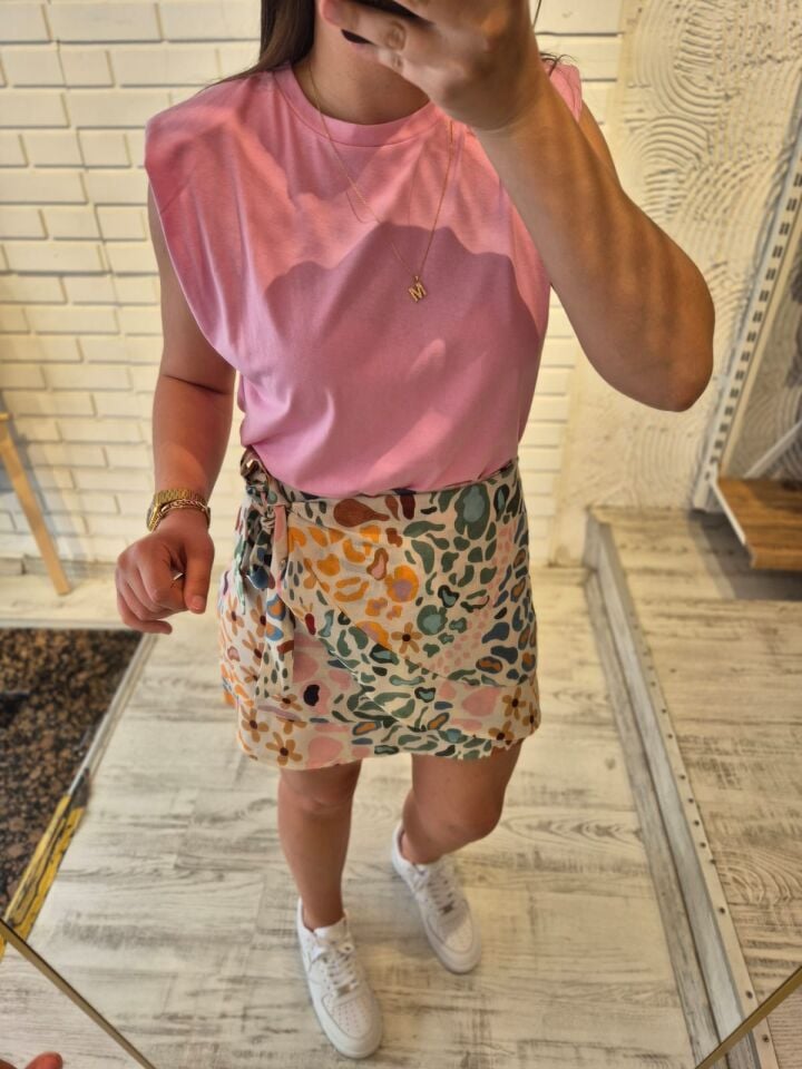 Vatkalı Kolsuz Basic Tişört Pembe