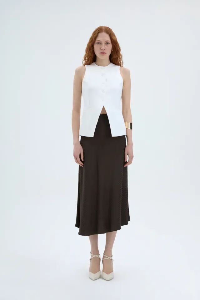 Düğmeli V Kesim Kolsuz Yelek Ekru