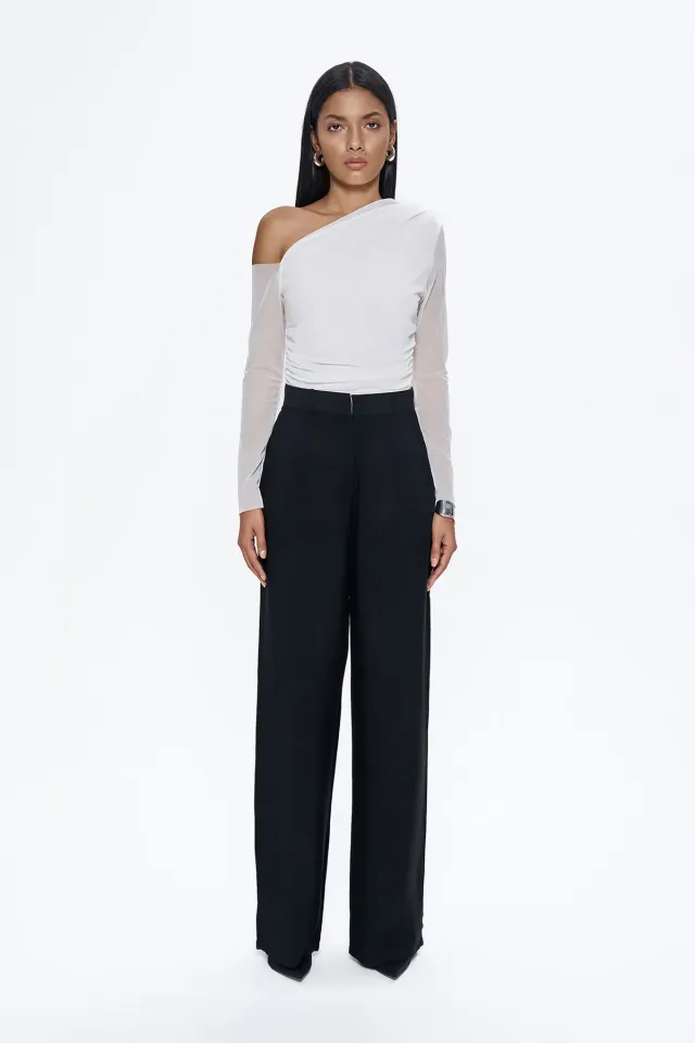 Yüksel Bel Bol Paça Pantolon Siyah